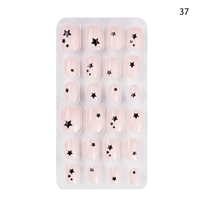 24PCS/box Children/adult Cartoon Candy Fake Nails Full Coverage Self-adhesive Nail Polish Cute Girl Manicure Decoration CL02