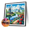 Moulin &agrave; vent et fleurs-perceuse ronde peinture diamant-50*50cm