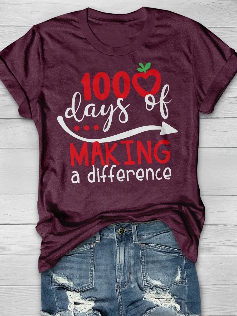 100 Days Of Making A Difference Print Short Sleeve T-shirt