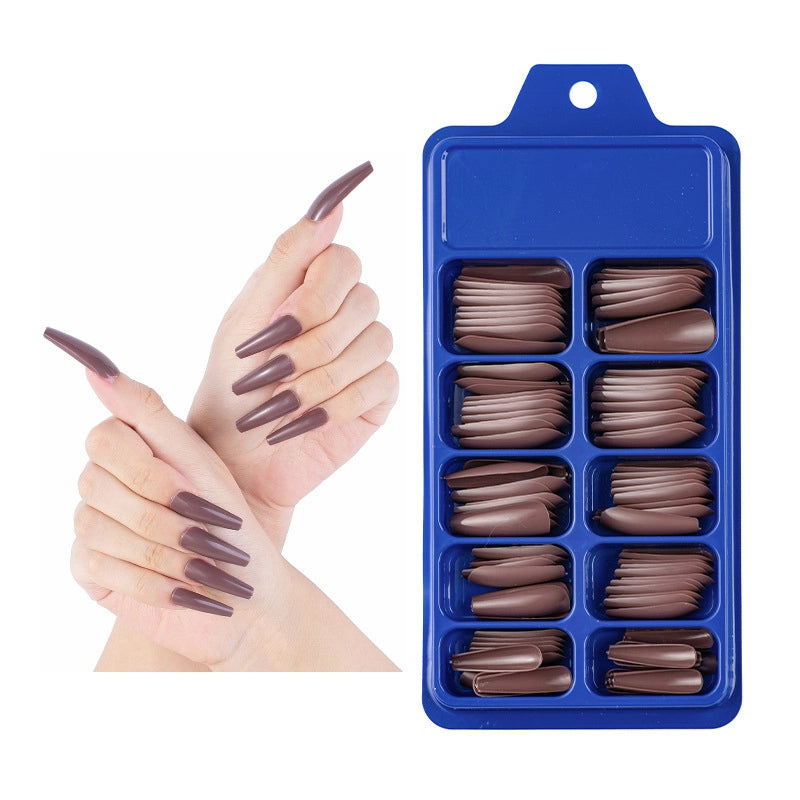 Boutique 100 Pieces Small Blue Box Solid Color Full Stickers Fake Nails Nail Patch Nail Piece White Transparent Coffin Nail