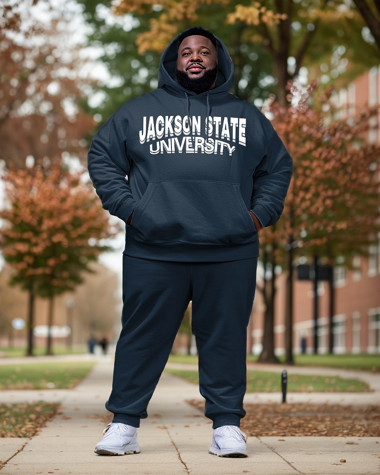 Men's Plus Size Jackson State University Hoodie and Sweatpants Two-Piece Set