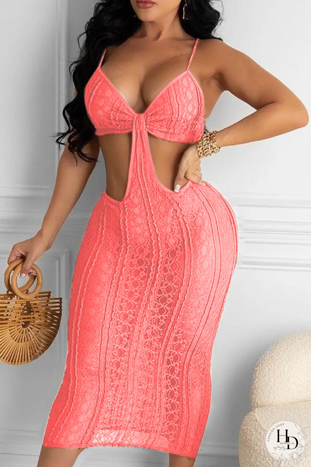 White Sexy Solid Hollowed Out Spaghetti Strap Pencil Skirt Dresses