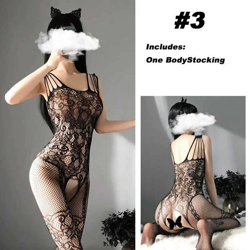 OJBK Sexy Lingerie 16 Types Teddies Fishnet Erotic Outfit Open Crotch Stretch Mesh Body Stockings Elasticity Underwear 2022 New