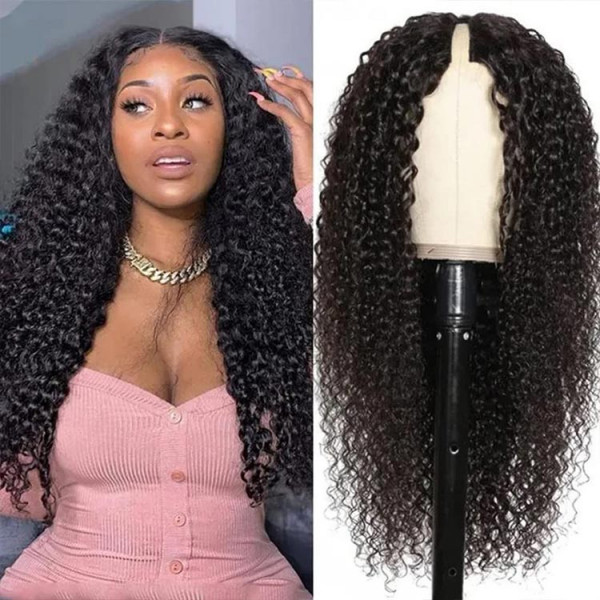 V Part Wig 250% Density Deep Curly Human Hair Wigs For Women 