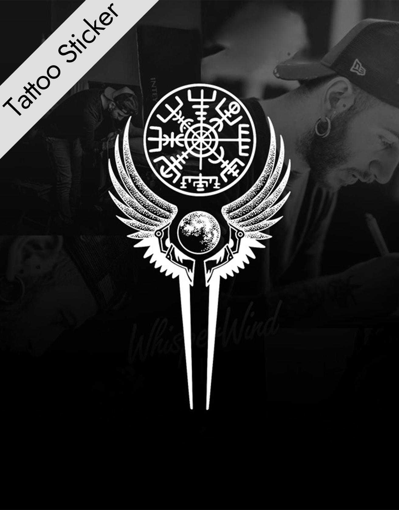 Herbal Juice Viking Symbol With Wings Tattoo Sticker / TECHWEAR CLUB / Techwear