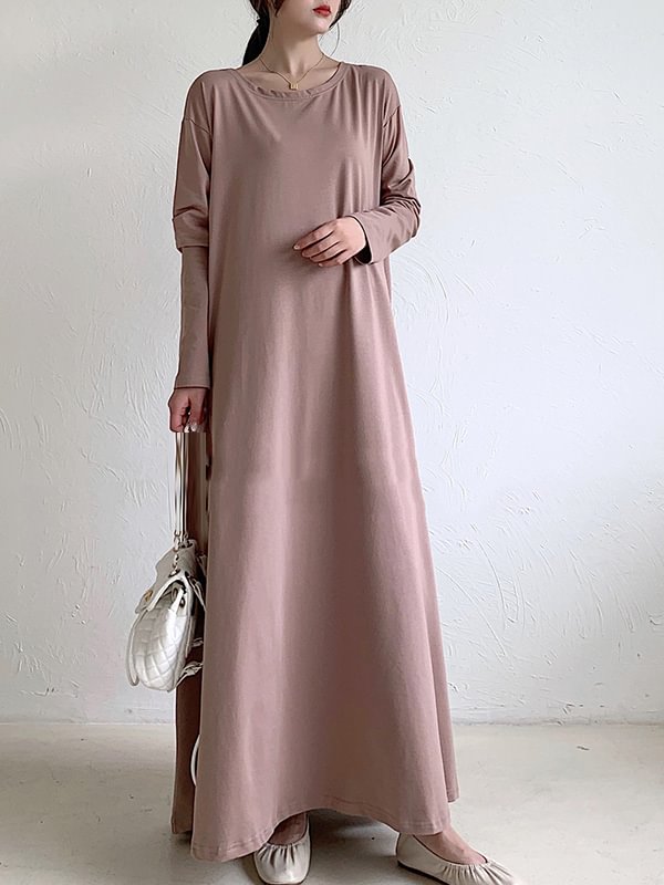Original Solid Color Long Sleeve Maxi Dress
