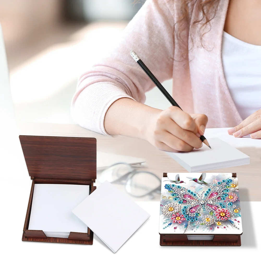 Wood Hummingbird Butterfly Diamond Painting Memo Pad Holder Mosaic Kit for Home