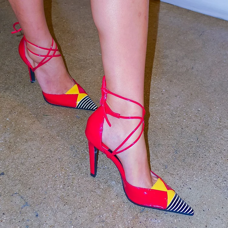 Red Striped Pointed Toe Prom Stiletto Pumps Vdcoo