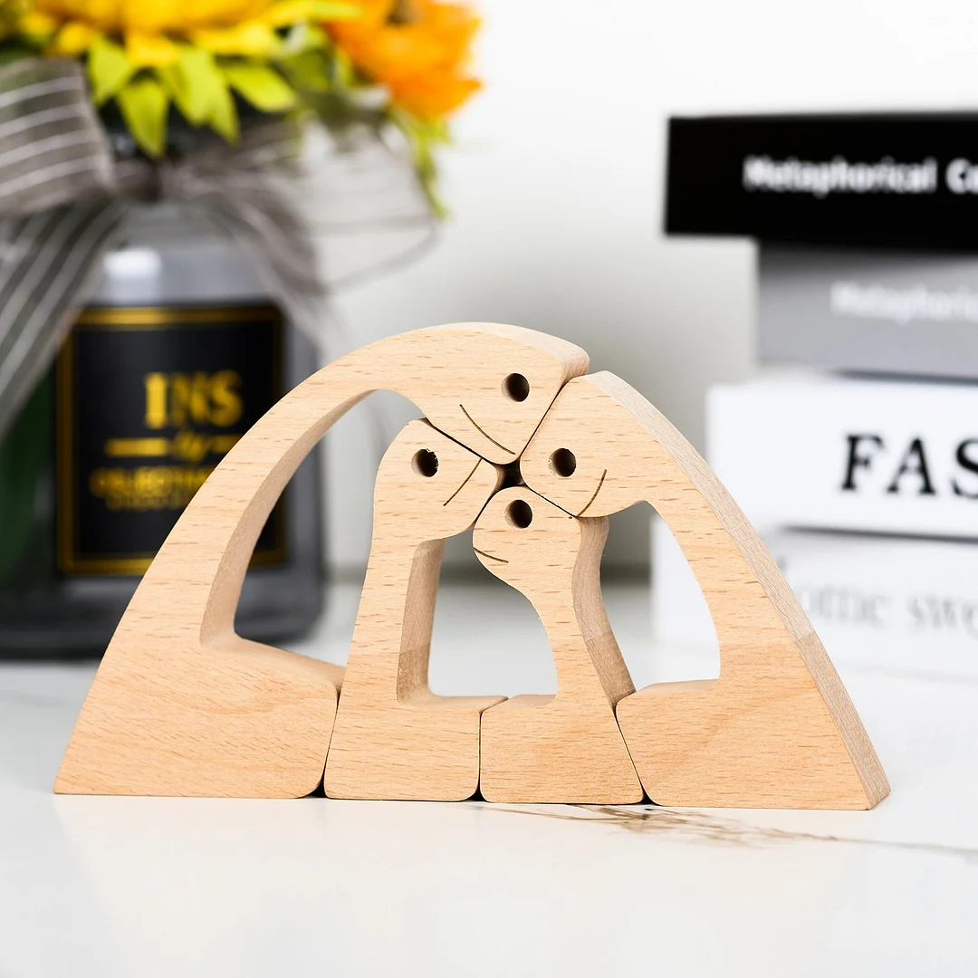 Handmade Wood Dog Decor Sculptures Craft Creative Figurine Ornement Decoration For Bedroom Home Office Decor Gift Natural