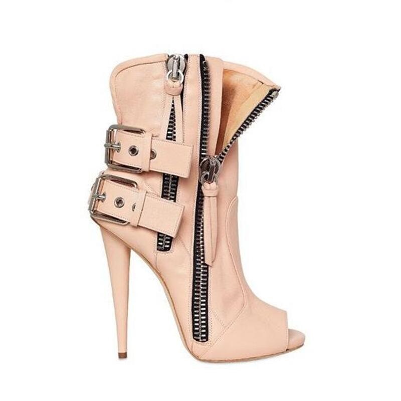 Boots Gladiator Sandals Women High Heel Peep Toe Sandals Boots Buckle Side Zipper Woman Shoes
