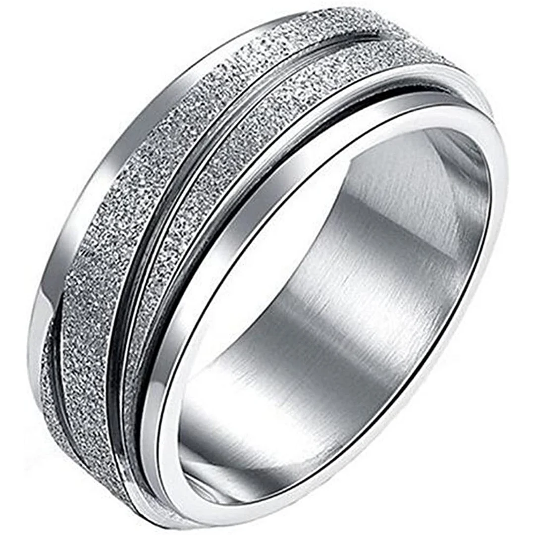 JAJAFOOK 8MM Unisex Stainless Steel Finger Spinner Gear Silver Brushed Matte Rings,Wedding Rings