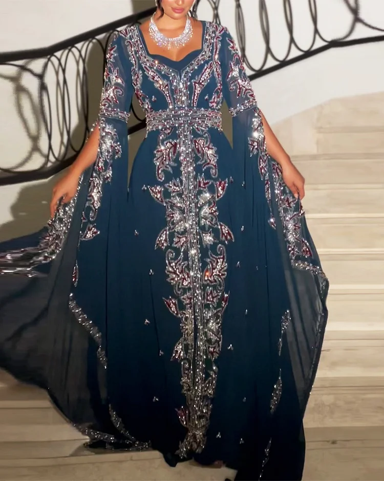 Women's Bell Sleeve Slit Sequin Dress