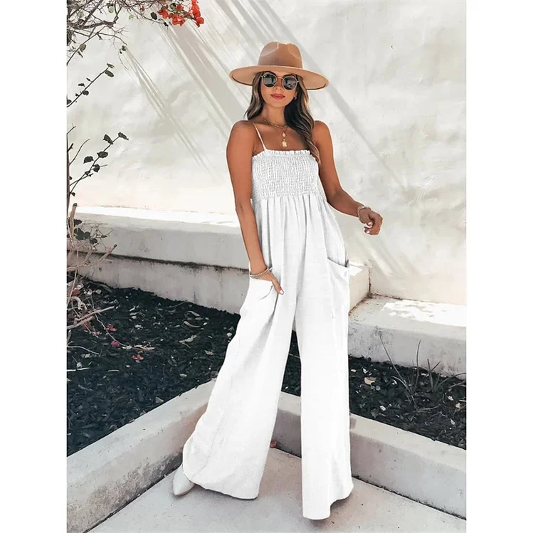 LADIES GATHER TOP WIDE LEG JUMPSUIT - Free shipping