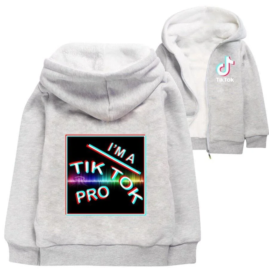 Buzzdaisy Tik Tok Print Girls Boys Zip Up Fleece Lined Cotton Hooded Jacket