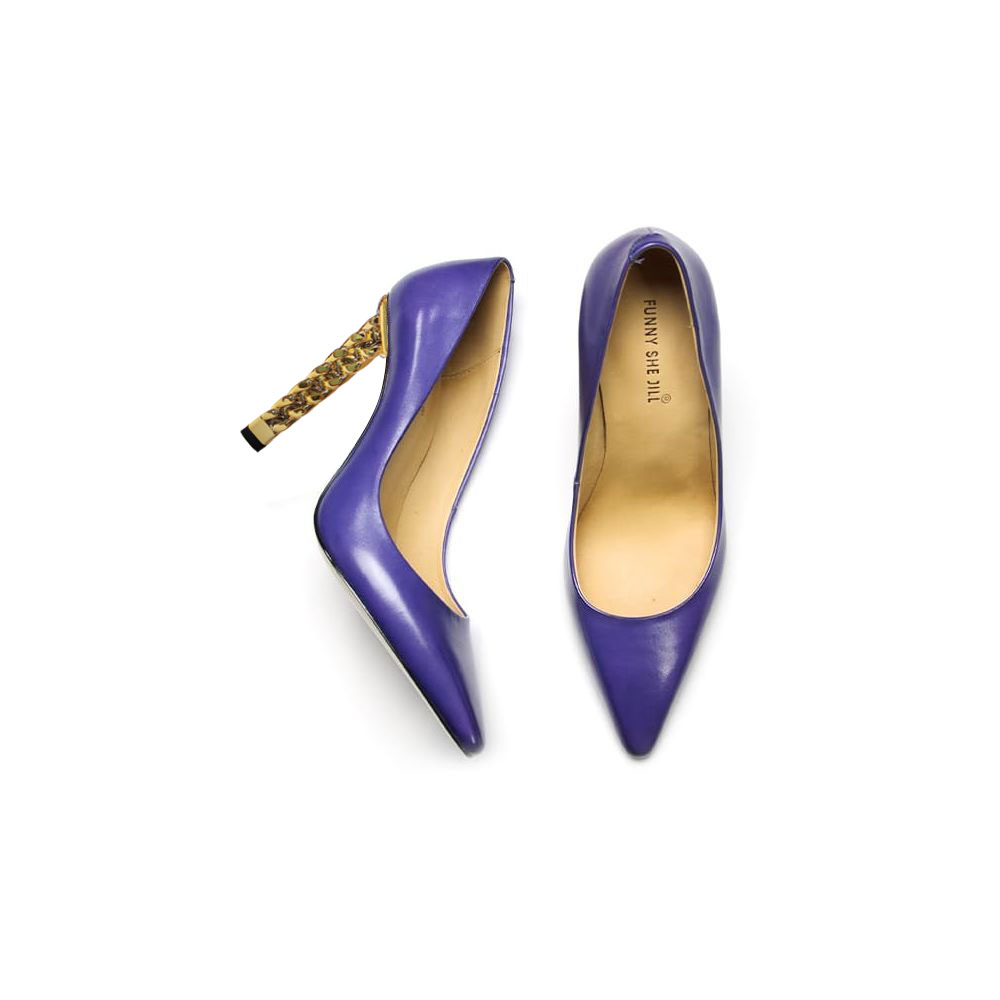 Women's Pointed Toe Gold Chain Sculptural Heel Office Pumps Shoes Nicepairs