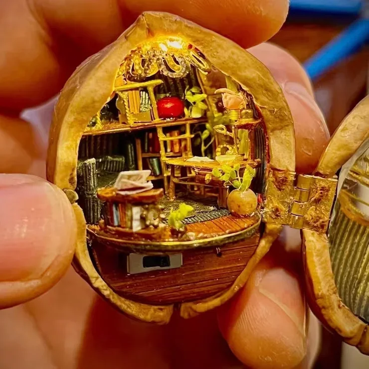 Last Day Special Sale - 75% OFF🏠Handmade Walnut Shell Doll House--mini library, tiny World inside walnuts