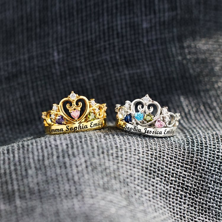 1-4 Names Birthstones Crown Ring