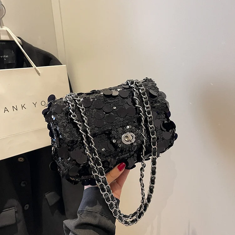 Party Chain Design Sequin Bag-Black
