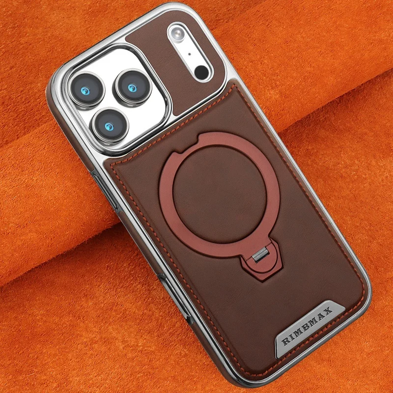 Business Leather Phone Case for iPhone 360° Rotating Ring Magnetic Holder Shockproof Protective Cover