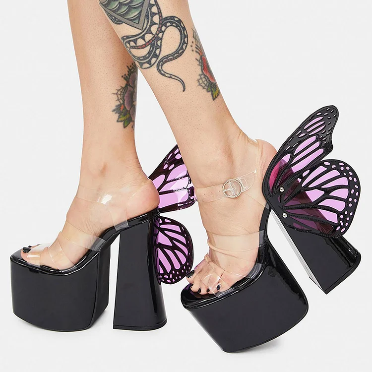 Butterfly Strappy Chunky Heel Platform Sandals Vdcoo