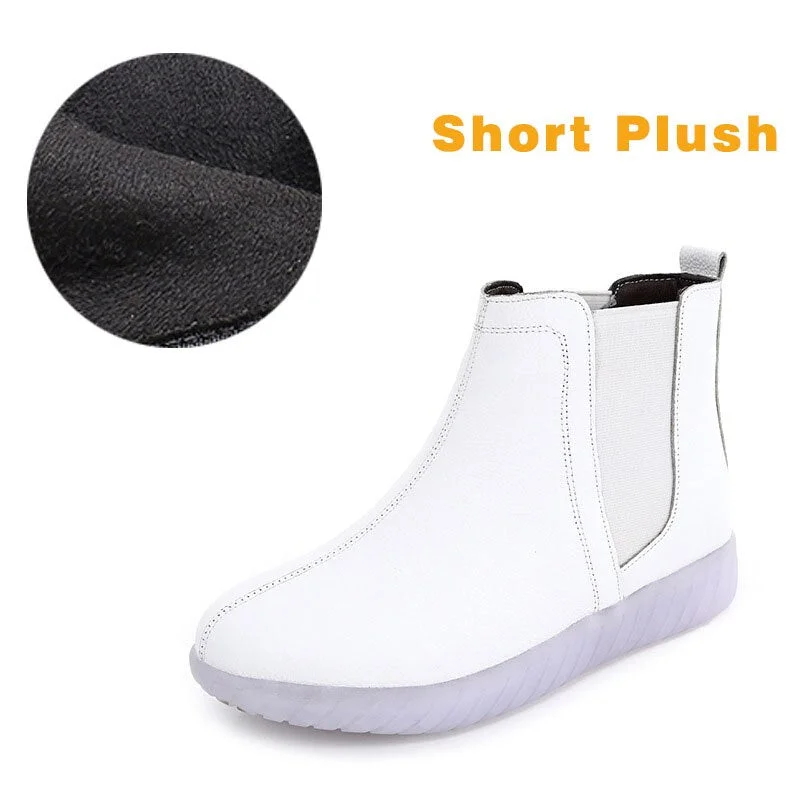 Fujin Warm Wool Motorcycle Slip on Super Comfortable Booties Footwear Winter Shoes Genuine Leather Cow Women Ankle Boots