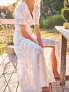 White Color Lace  Short Sleeve Maxi Dresses