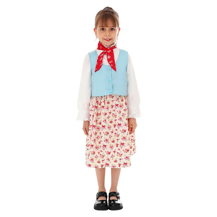 Kids Children World Book Day Red Floral Skirt Outfits Cosplay Costume Carnival Suit