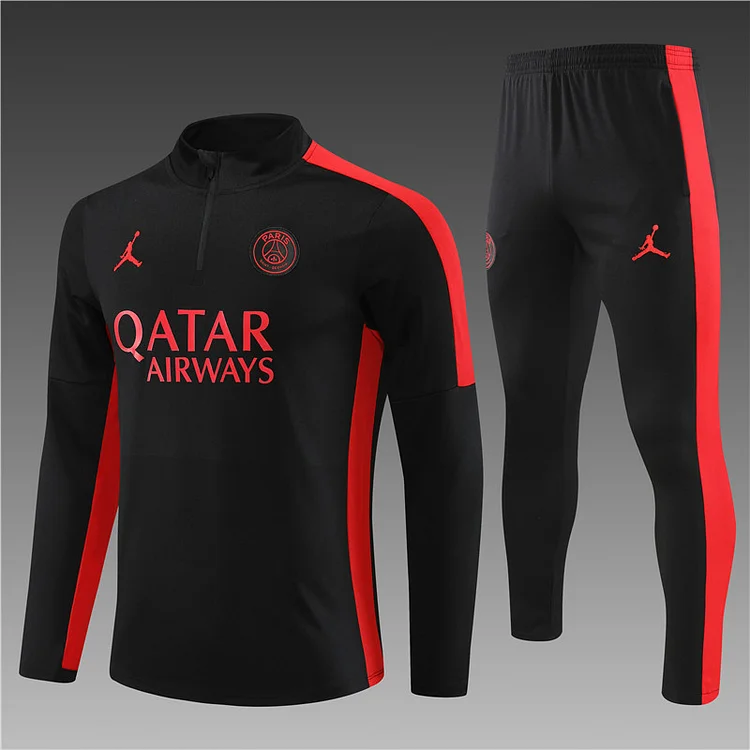 2023-24 Paris Jordan Black and Red Half-Draw Training Jersey