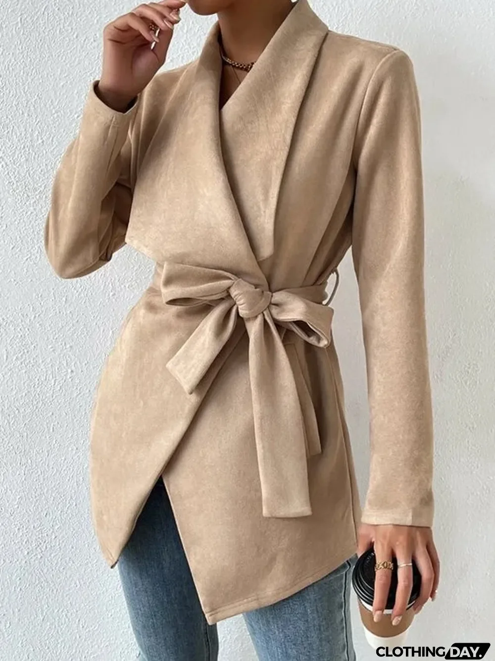 Plain Suede Loose Cape Cardigan Plus