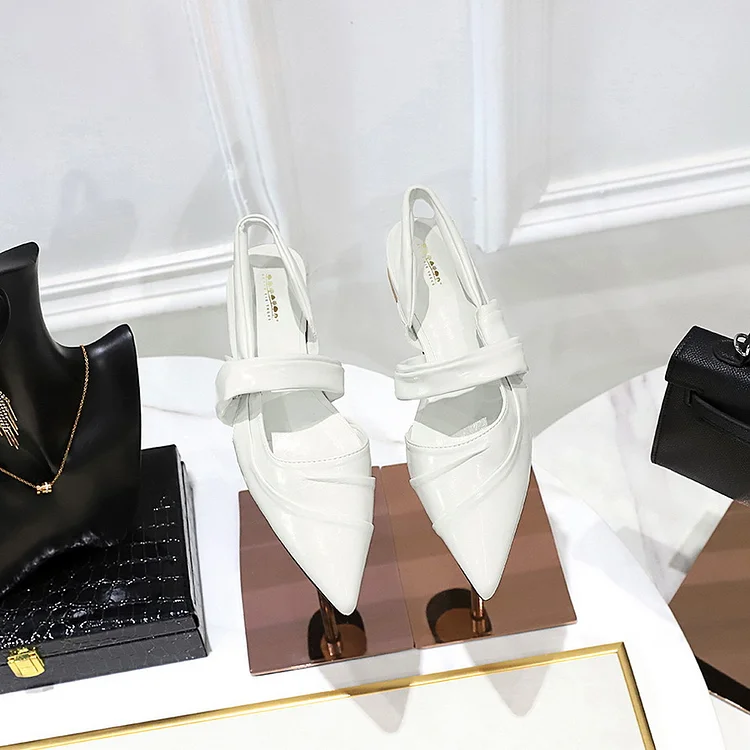 9862-1 Spring 2023 New Pointed Flat Back Empty All-Match Pleated Soft Leather Shoes Hollow Back Strap Women's Shoes