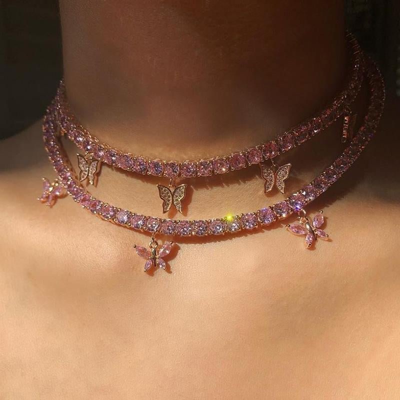 4MM Bling Pink Crystal Butterfly Pendant-VESSFUL