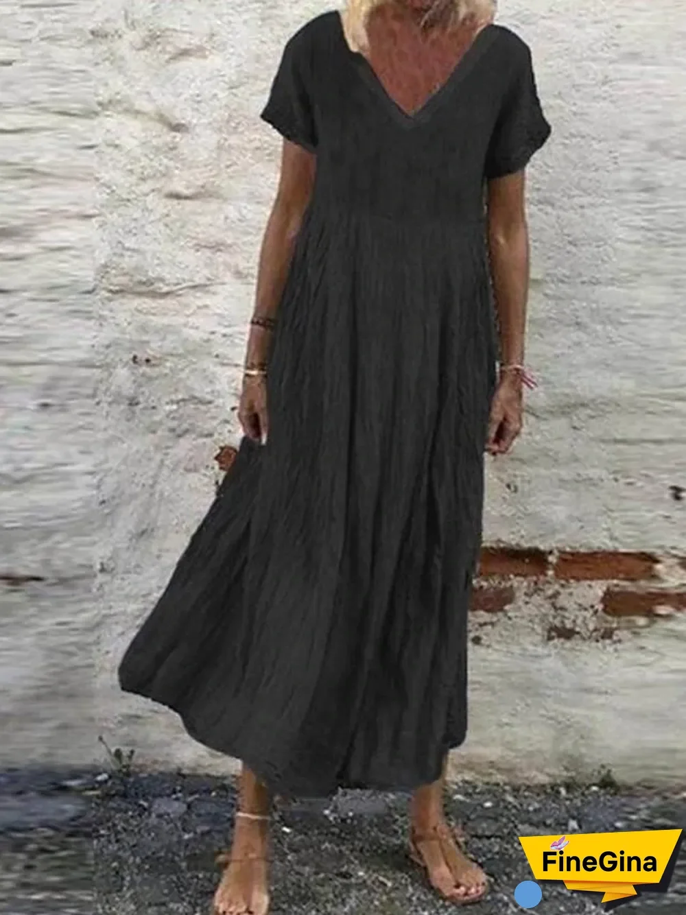 Women's Plus Size A-Line Dress Midi Dress - Short Sleeves Summer V Neck Casual  White Black Yellow Orange Green S M L XL XXL XXXL XXXXL XXXXXL White Dresses Linen