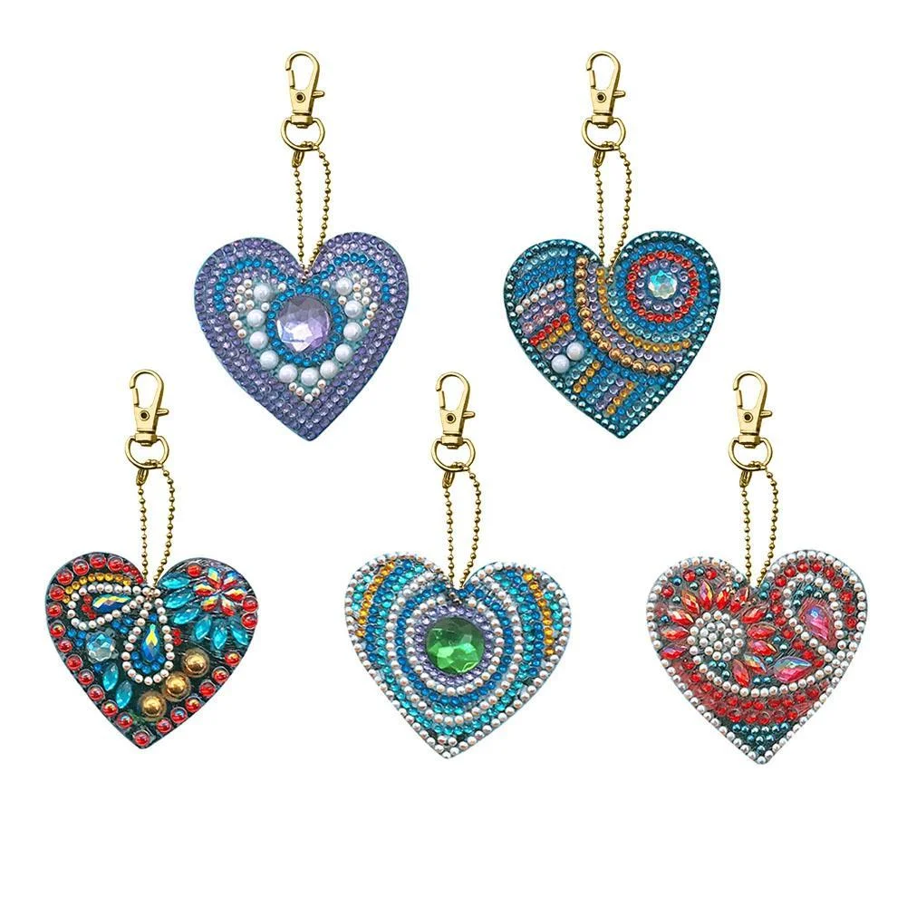 5pcs DIY Full Special Shaped Love Heart Diamond Painting Keychain Pendant
