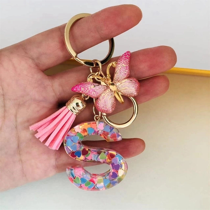 Classic Style Commute Letter Butterfly Resin Unisex Bag Pendant Keychain