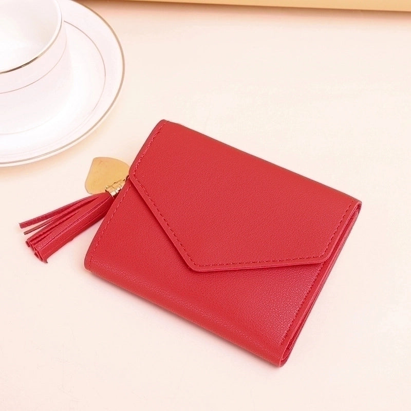 Wallet Ladies New Short Tassel Pendant Litchi Pattern Wallet Card Holder Cute Coin Purse In Stock