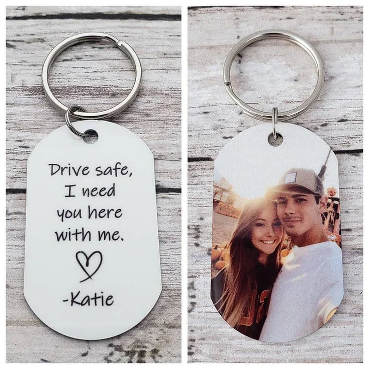 Custom Picture Couple Keychain With Name, Personalized Photo Keychain Drive Safe Keychain for Boyfriend