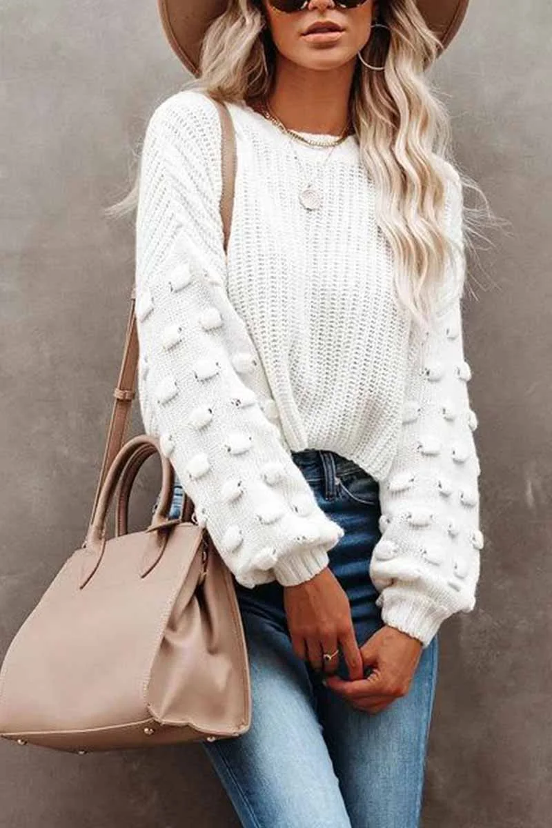 Fashion Cute Solid Color Knitted Crew Neck Sweater