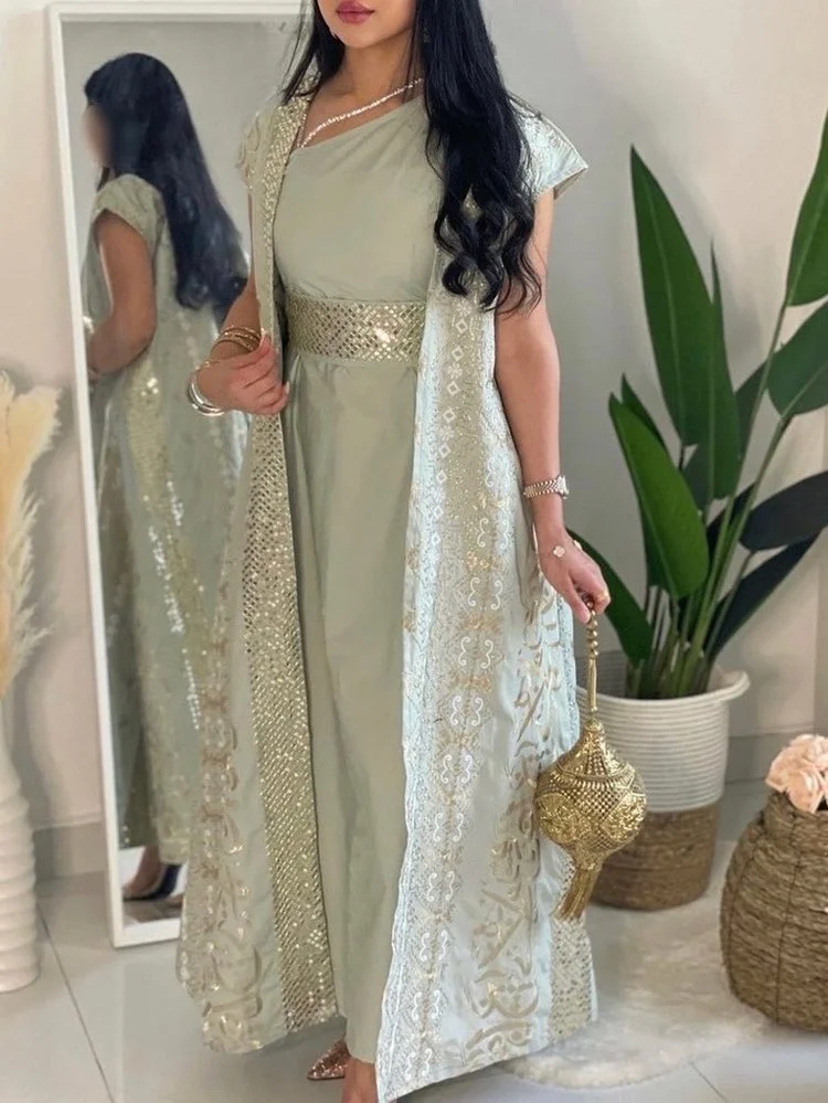 Embroidered Dress + Linen Cardigan Set