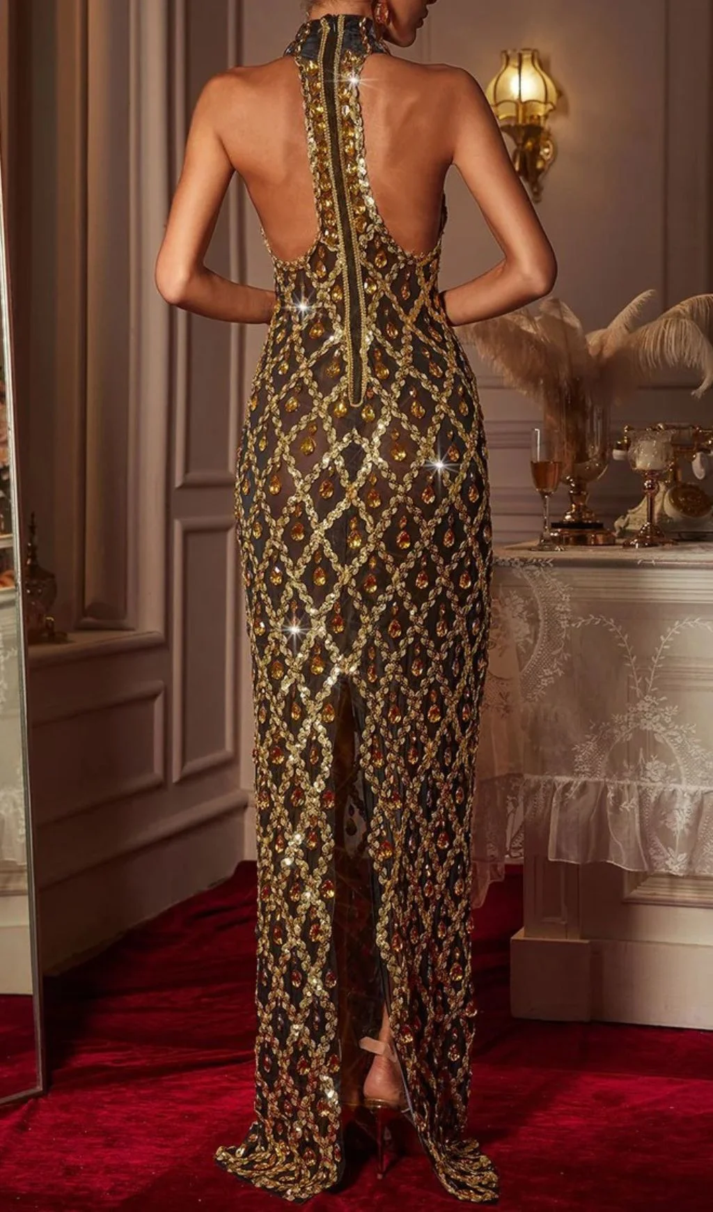 slim fit dress slacks Eliza Lace Maxi Dress – Retrofete main image 0