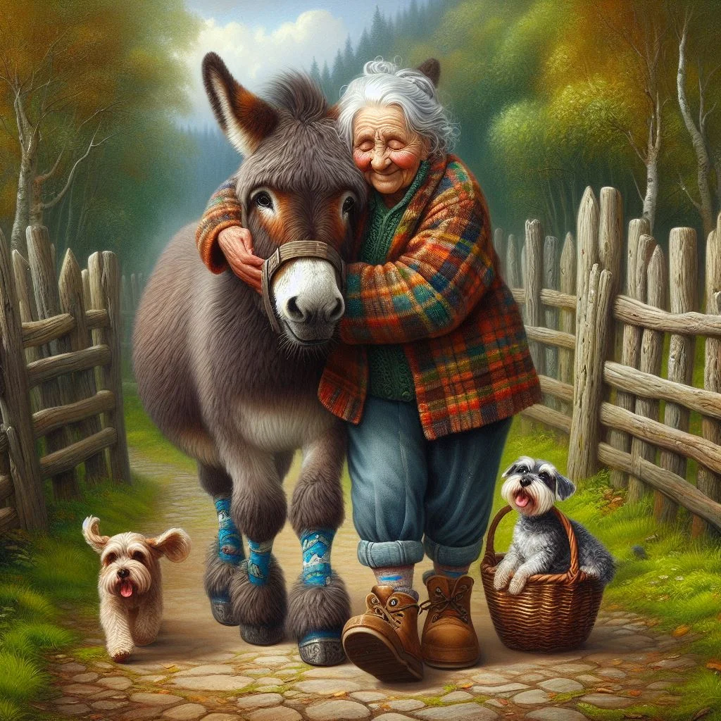 Diamond Painting - Full Round Drill - old woman&Donkey(Canvas|40*40cm)