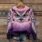 Mystical Forest Owl & Feathers Gradient Cozy Knit Sweater - Image 2