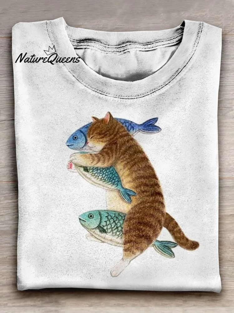 Cat Art Print Casaul Short Sleeve T-shirt