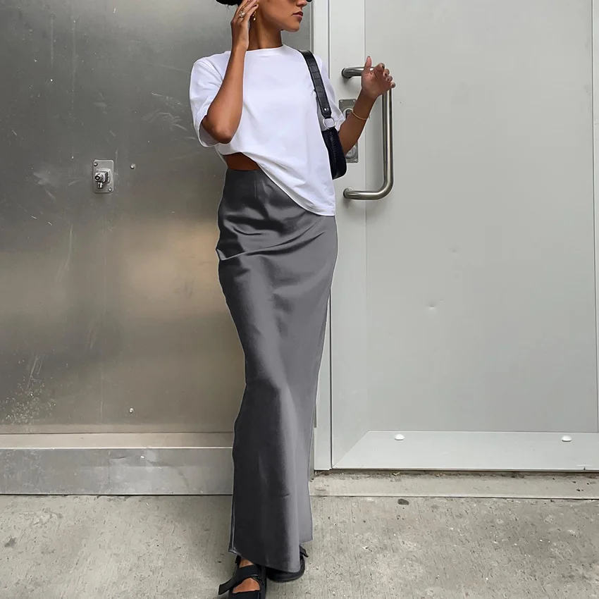 Uveng Uveng And Summer New Simulation Silk Skirt Satin Bread Hip Skirt Women Casual Color Tintail Skirt