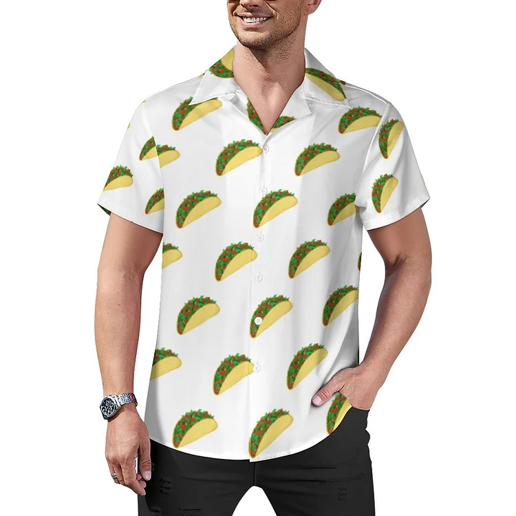 Yelow Spicy Yummy Taco Food Cuban Guayabera Beach Shirt Men Summer Tropical Casual Aloha Hawaiian Tops - Heather Prints Shirts