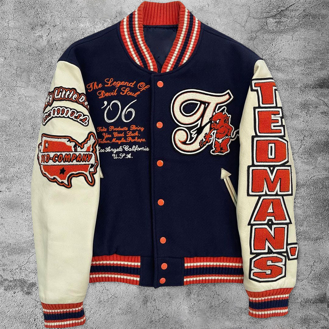 Casual fire spitting devil baseball jacket