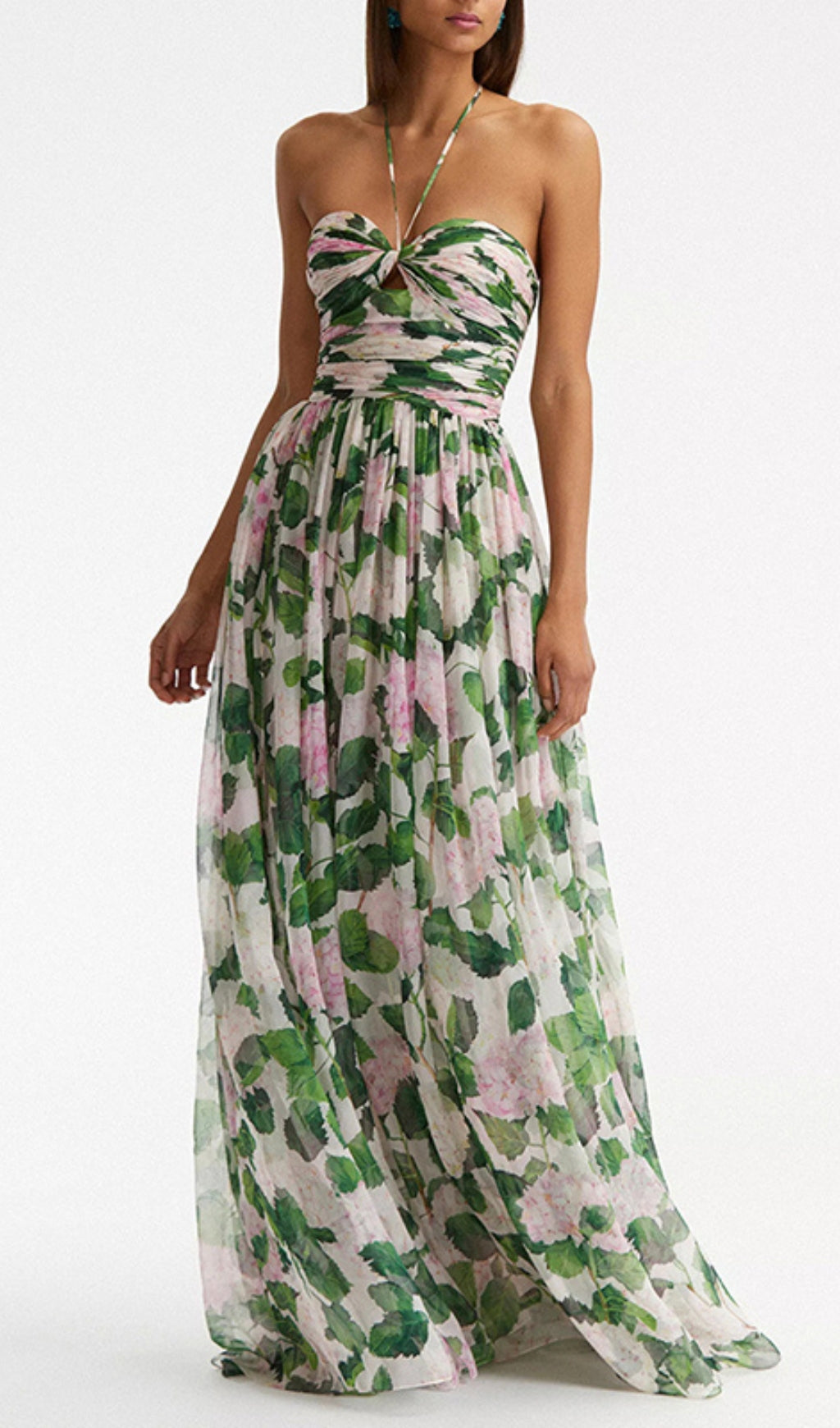 Floral Halterneck Maxi Dress In Green