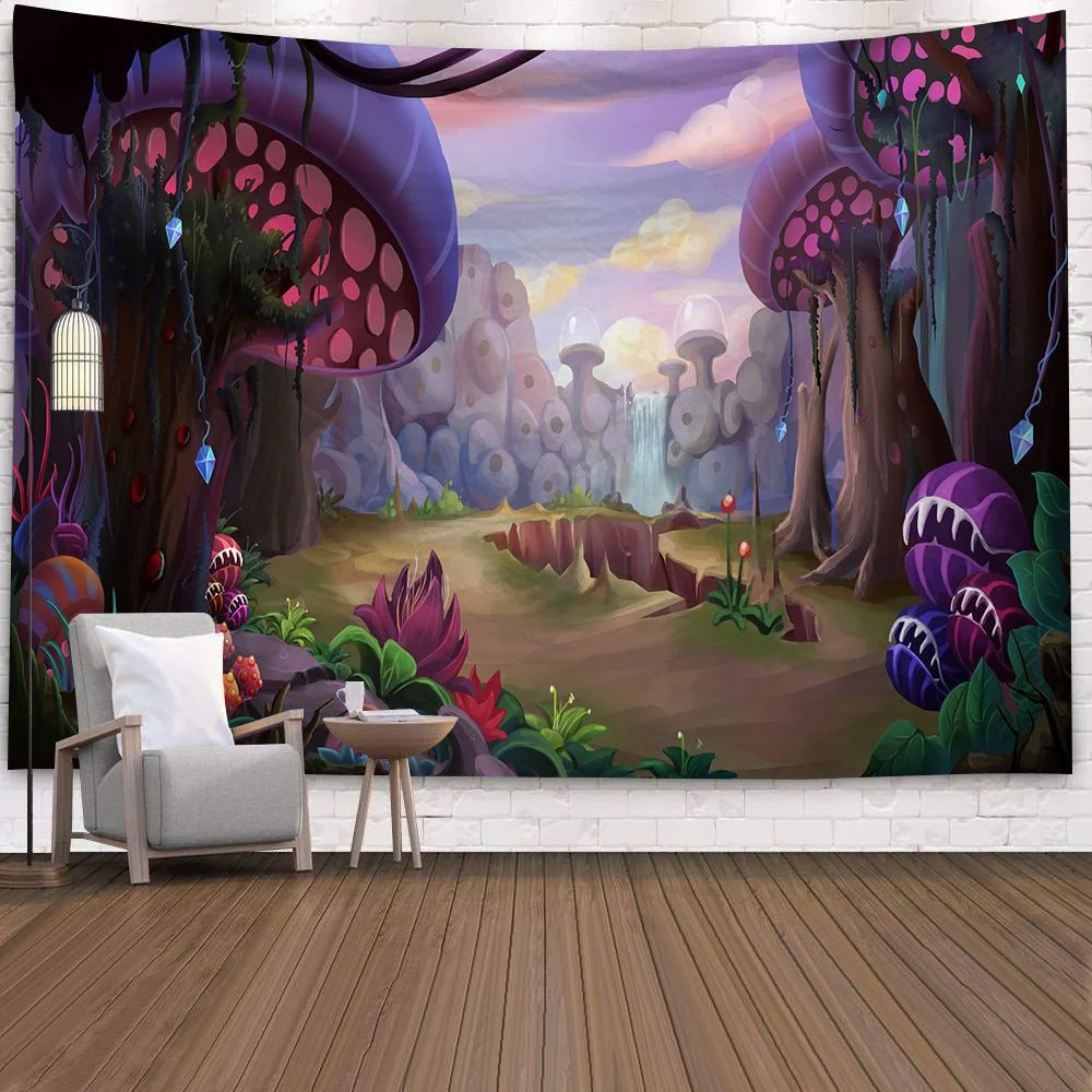Hippy Psychedelic Dreamlike Mushroom Tapestry Home Bedroom Abstract Trippy Fairy Tale Wall Hanging Tapestry Decor Beach Towel