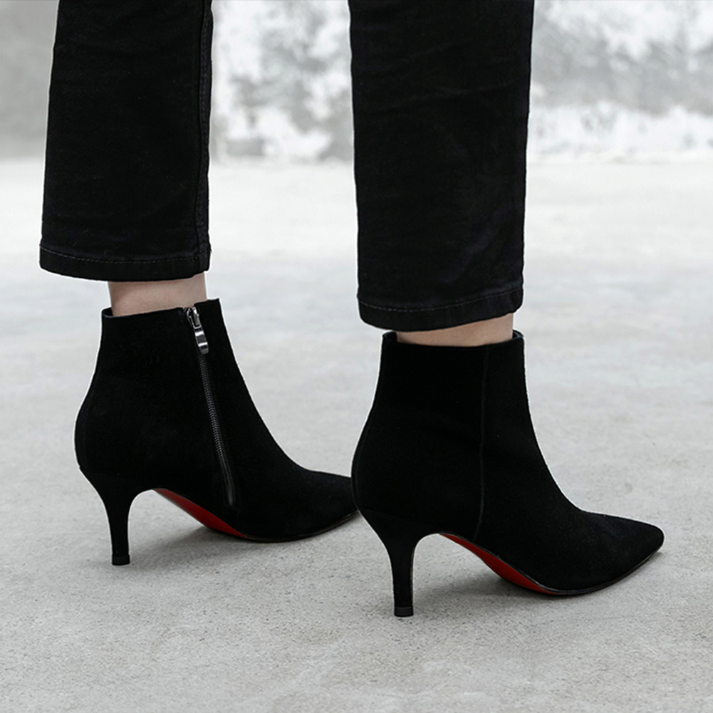 60mm Women's Ankle Boots Closed Pointed Toe Red Bottoms Stilettos Booties-MERUMOTE