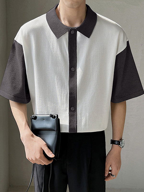 Aonga - Mens Contrast Color Two Tone Short Sleeve Shirt aonga