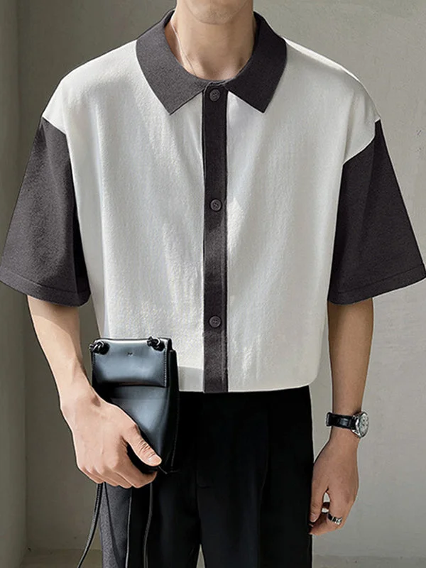Aonga - Mens Contrast Color Two Tone Short Sleeve Shirt aonga